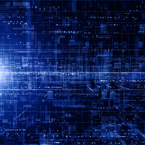 Visuel abstrait de données numériques sur fond bleu foncé